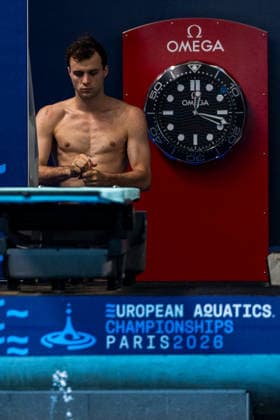 SWIMMING - EAC 2026 PARIS,FRANCE,01.AUG.26 - SWIMMING - European Aquatics Championships Paris 2026, diving, 1m springboard, men. Image shows Nico Schaller (AUT).  GEPAxpictures xPhilippxBrem