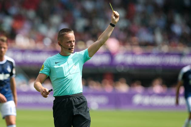 2026-08-01 Sparta Rotterdam v MSV Duisburg - Pre Season Friendly ROTTERDAM, NETHERLANDS - AUGUST 1: Referee Niels Boel shows the yellow card during the Pre Season Friendly match between Sparta Rotterdam and MSV Duisburg at Sparta-stadion Het Kasteel on August 1, 2026 in Rotterdam, Netherlands. Rotterdam Sparta-stadion Het Kasteel Netherlands Content not available for redistribution in The Netherlands directly or indirectly through any third parties. Copyright: xHansxvanxderxValkx