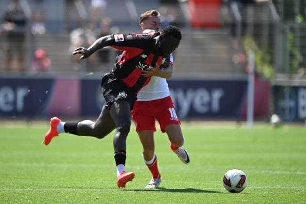 Victor BONIFACE (LEV) gegen Marvin OBUZ (RWE) Fussball 1. Bundesliga, Testspiel, testmatch, friendly match, Freundschaftsspiel, Bayer Leverkusen (LEV) - Rot Weiss Essen 3-0, am 01.08.2026 in Leverkusen Deutschland. DFL regulations prohibit any use of photographs as image sequences and or quasi-video Â *** Victor BONIFACE LEV vs. Marvin OBUZ RWE Soccer 1 Bundesliga, Testspiel, testmatch, friendly match, Freundschaftsspiel, Bayer Leverkusen (LEV) vs. Rot-Weiss Essen 3–0, on August 1, 2026, in Leverkusen, Germany. DFL regulations prohibit any use of photographs as image sequences and or quasi-video.