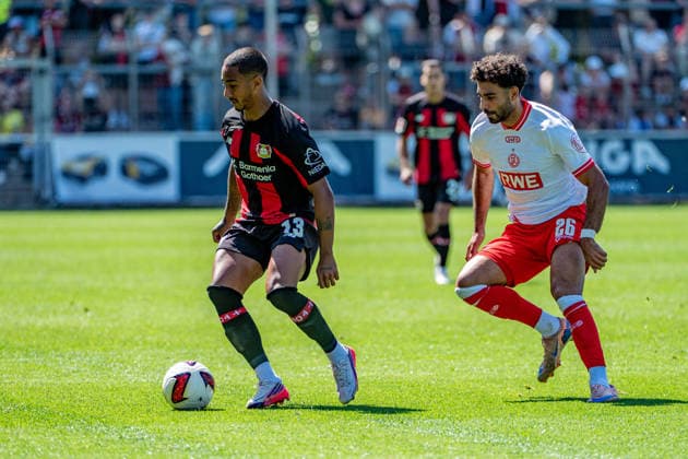 Testspiel Bayer 04 Leverkusen - Rot-Weiss Essen, am 01.08.2026, Ulrich-Haberland-Stadion, Leverkusen. Arthur (Bayer 04 Leverkusen 13), Ekin Ã‡elebi (Rot-Weiss Essen 26), ; Testspiel Bayer 04 Leverkusen - Rot-Weiss Essen, am 01.08.2026, Ulrich-Haberland-Stadion, Leverkusen. *** Friendly Match: Bayer 04 Leverkusen vs. Rot Weiss Essen, August 1, 2026, Ulrich Haberland Stadium, Leverkusen: Arthur (Bayer 04 Leverkusen) 13, Ekin Çelebi (Rot-Weiss Essen) 26, Friendly Match: Bayer 04 Leverkusen vs. Rot-Weiss Essen, August 1, 2026, Ulrich Haberland Stadium, Leverkusen Copyright: xBEAUTIFULxSPORTS Erlhofx