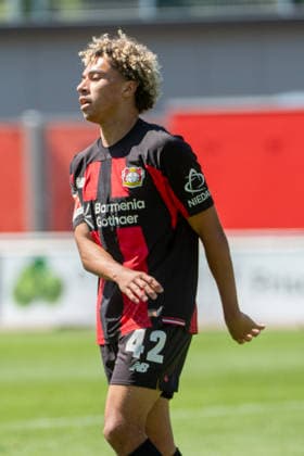 Testspiel Bayer 04 Leverkusen - Rot-Weiss Essen, am 01.08.2026, Ulrich-Haberland-Stadion, Leverkusen. Montrell Culbreath (Bayer 04 Leverkusen 42), ; Testspiel Bayer 04 Leverkusen - Rot-Weiss Essen, am 01.08.2026, Ulrich-Haberland-Stadion, Leverkusen. *** Friendly Match: Bayer 04 Leverkusen vs. Rot Weiss Essen, on August 1, 2026, Ulrich Haberland Stadium, Leverkusen Montrell Culbreath Bayer 04 Leverkusen 42, Friendly Match: Bayer 04 Leverkusen vs. Rot Weiss Essen, August 1, 2026, Ulrich Haberland Stadium, Leverkusen Copyright: xBEAUTIFULxSPORTS Erlhofx