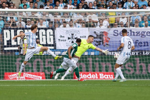 1. FC 1905 Schweinfurt vs. TSV 1860 Munich, Sachs-Stadion Football, Regionalliga Bayern 1. FC 1905 Schweinfurt vs. TSV 1860 Munich 1 Aug 2026 Sachs-Stadion , Schweinfurt, Germany Image: Jason Prodanovic (FC05) scoring the 1:0 in the 4th minute and celebrating with his teammates. DFL REGULATIONS PROHIBIT ANY USE OF PHOTOGRAPHS AS IMAGE SEQUENCES AND OR QUASI-VIDEO Copyright: xPresseFotoxEvansx