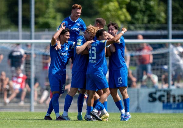 Fußball Regionalliga Staffel West 1. Spieltag SV Westfalia Rhynern - Sportfreunde Siegen am 01.08.2026 im Kümpel + Hellmeister Arena im Westfalia Sportpark in Hamm-Rhynern Torubel Rhynern zum 2:1 *** Soccer Regional League, West Division 1, Matchday: SV Westfalia Rhynern vs. Sportfreunde Siegen on August 1, 2026, at the Kümpel Hellmeister Arena in the Westfalia Sportpark in Hamm Rhynern. Rhynern won 2–1. xMAx