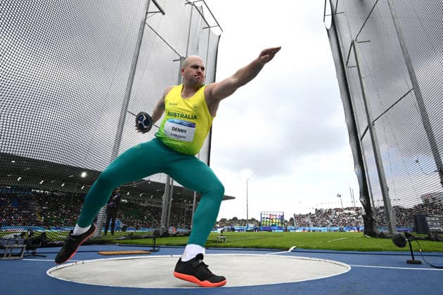 COM26 ATHLETICS, Matt Denny of Australia competes in the Men s Discus Throw Final during the Glasgow 2026 Commonwealth Games at Scotstoun Stadium in Glasgow, Scotland, Saturday, August 1, 2026. ( NO ARCHIVING, EDITORIAL USE ONLY Glasgow United Kingdom  Copyright: xJOELxCARRETTx 20260801144729206618