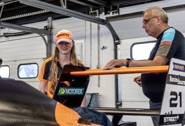 Ella Hakkinen, the daughter of former Finnish race car driver and Formula 1 driver Mika Hakkinen and his wife Marketa, at the pit area in Most, where she will compete in Formula 4, on August 1, 2026. Snapshots from the afternoon before the race. (CTKxPhoto VojtechxHajek) CTKPhotoF202608010001701  CTKPhotoF202608010001701