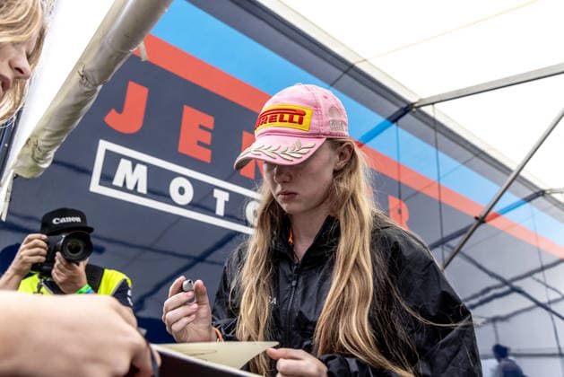 Ella Hakkinen, the daughter of former Finnish race car driver and Formula 1 driver Mika Hakkinen and his wife Marketa, at the pit area in Most, where she will compete in Formula 4, on August 1, 2026. Snapshots from the afternoon before the race. (CTKxPhoto VojtechxHajek) CTKPhotoF202608010003201  CTKPhotoF202608010003201