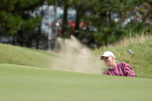 LYTHAM, ENGLAND - AUGUST 1: Maja Stark (SWE) plays from a bunker on the twelfth green during Round 3 at the 50th AIG Women™s Open Championship at the Royal Lytham and St Anne™s Golf Club, Lytham on August 1, 2026 in Lancashire, England The 50th AIG Women™s Open Championship