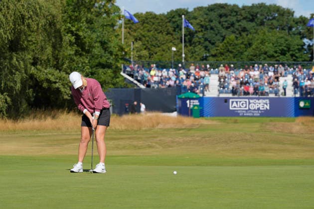LYTHAM, ENGLAND - AUGUST 1: Maja Stark (SWE) putts on the first green during Round 3 at the 50th AIG Women™s Open Championship at the Royal Lytham and St Anne™s Golf Club, Lytham on August 1, 2026 in Lancashire, England The 50th AIG Women™s Open Championship