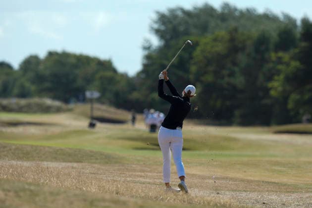 LYTHAM, ENGLAND - AUGUST 1: Alexandra Forsterling (GER) plays from the second fairway during Round 3 at the 50th AIG Women™s Open Championship at the Royal Lytham and St Anne™s Golf Club, Lytham on August 1, 2026 in Lancashire, England The 50th AIG Women™s Open Championship