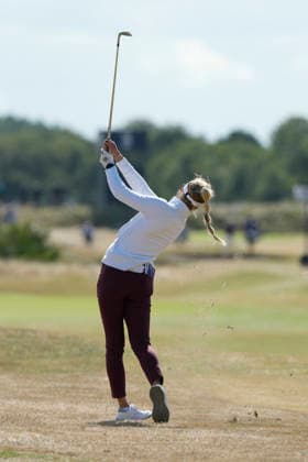 LYTHAM, ENGLAND - AUGUST 1: Annabell Fuller (ENG) plays from the second fairway during Round 3 at the 50th AIG Women™s Open Championship at the Royal Lytham and St Anne™s Golf Club, Lytham on August 1, 2026 in Lancashire, England The 50th AIG Women™s Open Championship
