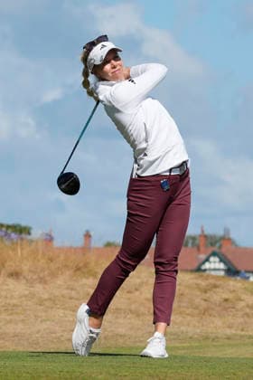 LYTHAM, ENGLAND - AUGUST 1: Annabell Fuller (ENG) plays from the second tee during Round 3 at the 50th AIG Women™s Open Championship at the Royal Lytham and St Anne™s Golf Club, Lytham on August 1, 2026 in Lancashire, England The 50th AIG Women™s Open Championship