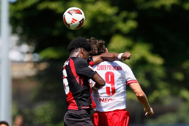 Fußball Testspiel Bayer 04 Leverkusen - Rot-Weiss Essen am 01.08.2026 im Ulrich-Haberland-Stadion in Ulrich-Haberland-Stadion Jaka Cuber Potocnik ( Rot-Weiss Essen ) *** Soccer Friendly Match: Bayer 04 Leverkusen vs. Rot Weiss Essen on August 1, 2026, at Ulrich Haberland Stadium in Ulrich Haberland Stadium; Jaka Cuber Potocnik, Rot Weiss Essen