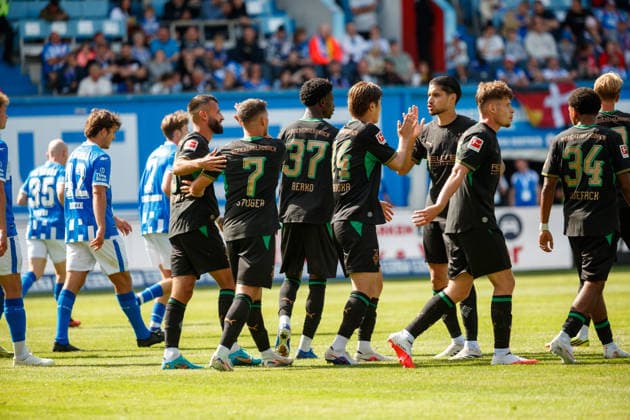 Torjubel 0:2 Torschütze Nr.7 Kevin Stöger (Gladbach) ; GER, FC Hansa Rostock vs. Borussia Mönchengladbach, Fußball, Männer, Testspiel, Spielzeit 2026 2027, 01.08.2026 Rostock Ostseestadion Mecklenburg - Vorpommern Deutschland *** Goal celebration 0-2, Goal Scorer No. 7 Kevin Stöger (Gladbach, GER), FC Hansa Rostock vs. Borussia Mönchengladbach, Soccer, Men, Friendly Match, 2026–2027 Season, August 1, 2026, Rostock Ostseestadion, Mecklenburg-Western Pomerania, Germany