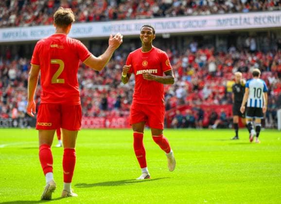 Morgan Whittaker of Middlesbrough celebrates scoring their second goal Middlesbrough v Espanyol, Pre Season Friendly, Football, Riverside Stadium, Middlesbrough, UK - 01 Aug 2026Middlesbrough Riverside Stadium United Kingdom EDITORIAL USE ONLY No use with unauthorised audio, video, data, fixture lists, club league logos or live services. Online in-match use limited to 120 images, no video emulation. No use in betting, games or single club league player publications.  Copyright: xRichardxLee Shutterstockx 17025143v