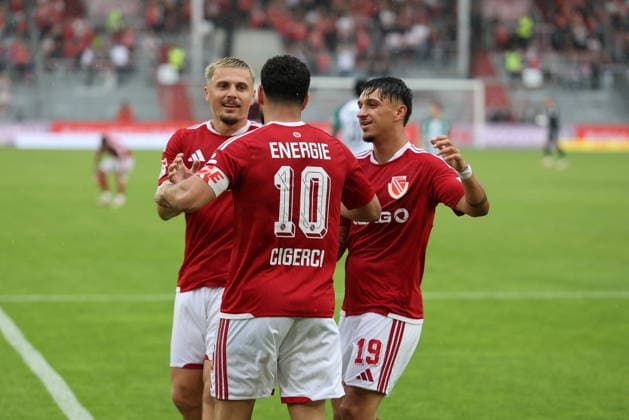 Cottbuser Torjubel Fussball Testspiel 2026 2027 FC Energie Cottbus - SV Werder Bremen *** Cottbus Goal Celebration: Soccer Friendly Match 2026–2027, FC Energie Cottbus vs. SV Werder Bremen