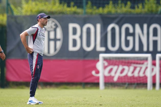Bologna s head coach Domenico Tedesco looks on during the pre-season friendly match between Bologna FC and SC Cambuur at the Niccolo Galli Training Centre in Casteldebole, Bologna, Italy, Saturday, August 1, 2026.  Copyright: xMassimoxPaolone LaPressex