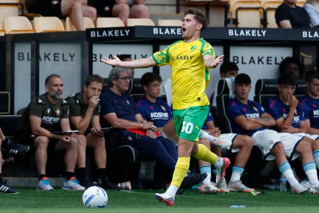 Norwich City v CA Osasuna Pre-Season Friendly Mathias Kvistgaarden of Norwich reacts during the Pre-Season Friendly match at Carrow Road, Norwich 01 08 2026 Commissioned for use in Newsquest Norfolk titles only. All other titles fees apply. UK Newspapers OUT Copyright: xPaulxChestertonx FIL-23697-0017