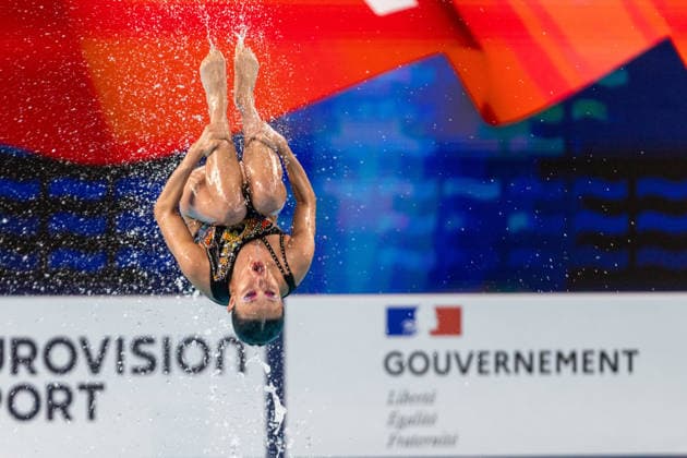 SWIMMING - EAC 2026 PARIS,FRANCE,01.AUG.26 - SWIMMING - European Aquatics Championships Paris 2026, artistic swimming, duet free. Image shows Anna Sophia Aschenbacher and Ixchel Honer (SUI).  GEPAxpictures xPhilippxBrem