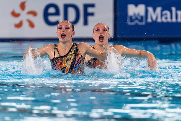 SWIMMING - EAC 2026 PARIS,FRANCE,01.AUG.26 - SWIMMING - European Aquatics Championships Paris 2026, artistic swimming, duet free. Image shows Anna Sophia Aschenbacher and Ixchel Honer (SUI).  GEPAxpictures xPhilippxBrem