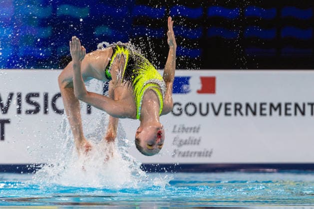 SWIMMING - EAC 2026 PARIS,FRANCE,01.AUG.26 - SWIMMING - European Aquatics Championships Paris 2026, artistic swimming, duet free. Image shows Maria and Uliana Hrynishyna (UKR).  GEPAxpictures xPhilippxBrem