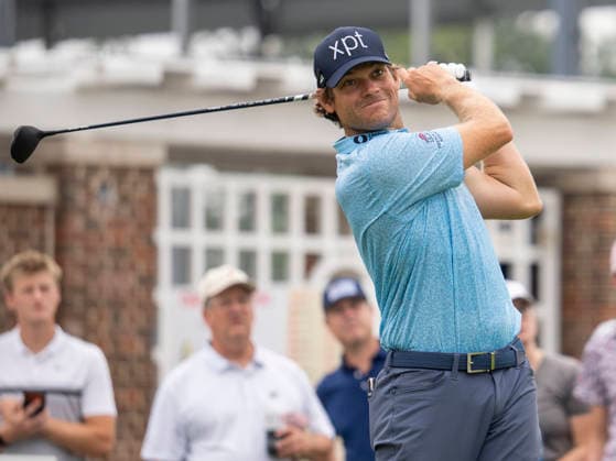 DETROIT, MI - AUGUST 01: Adam Schenk drives the ball during the third round of the Rocket Classic at Detroit Golf Club on August 01, 2026, in Detroit, Michigan. (Photo by Joseph Weiser Icon Sportswire) GOLF: AUG 01 PGA, Golf Herren Rocket Classic EDITORIAL USE ONLY Icon2608010103