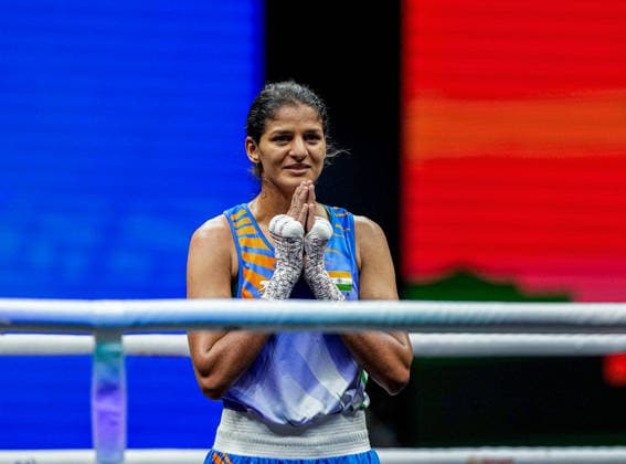 RECORD DATE NOT STATED Boxer Jasmine Lamboria clinches gold in the women s 57kg boxing at Commonwealth Games New Delhi, Aug 01 (ANI): Vice President CP Radhakrishnan shares a congratulatory post via his X handle, for Boxer Jasmine Lamboria on winning the women s 57kg boxing gold medal at Commonwealth Games in Glasgow, in New Delhi on Saturday. (@VPIndia X ANI Photo) New Delhi Delhi India Copyright: xANIx ANI_20260801223