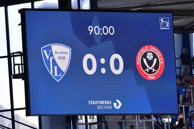 Fußball Testspiel VfL Bochum - Sheffield United am 01.08.2026 im Vonovia Ruhrstadion in Bochum Die Anzeigetafel im Vonovia Ruhrstadion zeigt den Endstand an. Bochum 0:0 Sheffield *** Soccer Friendly Match: VfL Bochum vs. Sheffield United on August 1, 2026, at the Vonovia Ruhrstadion in Bochum. The scoreboard at the Vonovia Ruhrstadion shows the final score: Bochum 0–0 Sheffield xRx