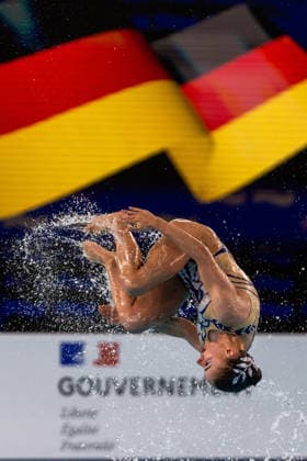 SWIMMING - EAC 2026 PARIS,FRANCE,01.AUG.26 - SWIMMING - European Aquatics Championships Paris 2026, artistic swimming, duet free. Image shows Klara Bleyer and Maria Denisov (GER).  GEPAxpictures xPhilippxBrem