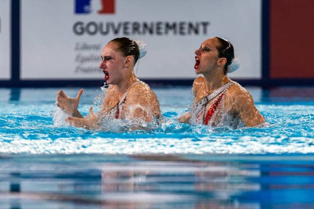 SWIMMING - EAC 2026 PARIS,FRANCE,01.AUG.26 - SWIMMING - European Aquatics Championships Paris 2026, artistic swimming, duet free. Image shows Maila Doroshko and Aleksandra Shmidt (NAB).  GEPAxpictures xPhilippxBrem