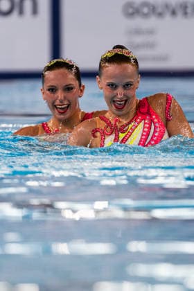 SWIMMING - EAC 2026 PARIS,FRANCE,01.AUG.26 - SWIMMING - European Aquatics Championships Paris 2026, artistic swimming, duet free. Image shows Laelys Alavez and Romane Lunel (FRA).  GEPAxpictures xPhilippxBrem