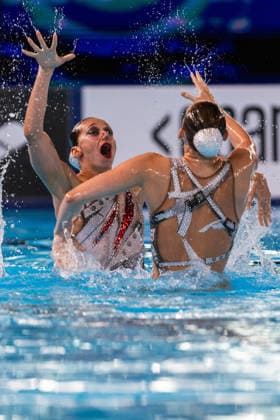 SWIMMING - EAC 2026 PARIS,FRANCE,01.AUG.26 - SWIMMING - European Aquatics Championships Paris 2026, artistic swimming, duet free. Image shows Maila Doroshko and Aleksandra Shmidt (NAB).  GEPAxpictures xPhilippxBrem