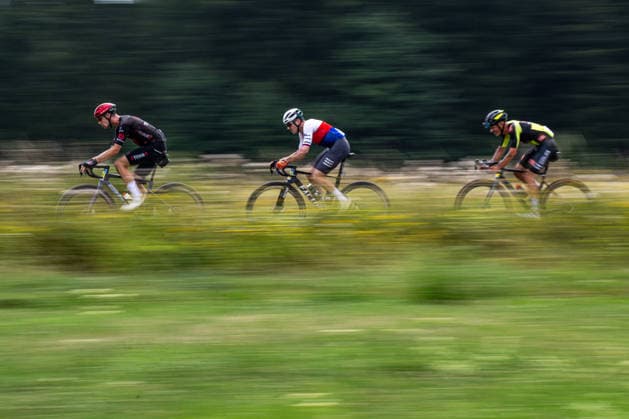 From left: Joel Suter of Switzerland, Petr Vakoc of the Czech Republic, and Matyas Fiala of the Czech Republic at a World Cycling Series race in the gravel discipline, Hlinsko, Chrudim district, Pardubice Region, August 1st, 2026. (CTKxPhoto DavidxTanecek) CTKPhotoP2026080103796  CTKPhotoP2026080103796