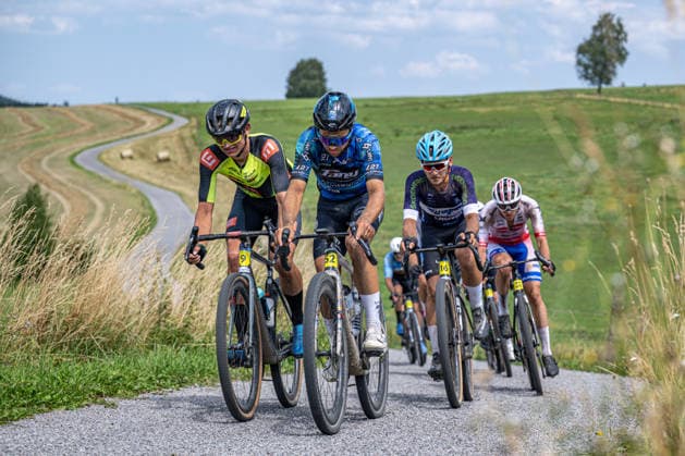 From left: Matej Vik of the Czech Republic, Petr Fiala of the Czech Republic, and Tomas Bakus of the Czech Republic at a World Cycling Series race in the gravel discipline, Hlinsko, Chrudim district, Pardubice Region, August 1st, 2026. (CTKxPhoto DavidxTanecek) CTKPhotoP2026080103930  CTKPhotoP2026080103930