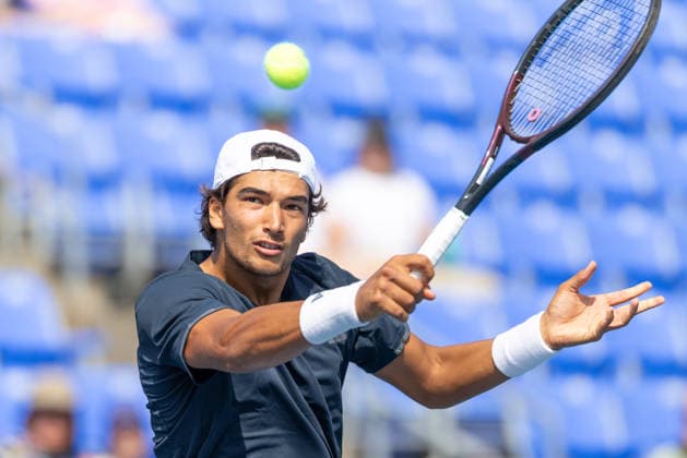 August 1, 2026, Montreal, Quebec, Canada: HENRIQUE ROCHA from Portugal volley in is match against Martin Damm from USA in qualifying round at Canadian Open at IGA stadium in Montreal, Quebec, Canada on 2026-08-01 Montreal Canada - ZUMAl189 20260801_zsp_l189_002 Copyright: xYannickxLegarex