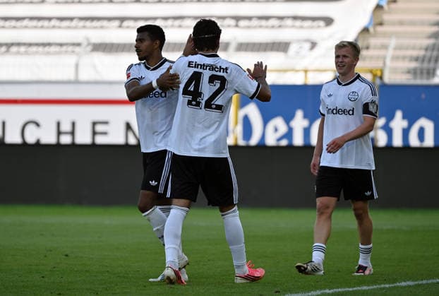 01.08.2026, xjhx, Fussball Testspiel, SV Waldhof Mannheim - Eintracht Frankfurt v.l. Jonathan Jonny Burkardt (Eintracht Frankfurt) Goal scored, erzielt das Tor zum 0:1 Mannheim *** August 1, 2026, xjhx, Soccer Friendly Match, SV Waldhof Mannheim vs. Eintracht Frankfurt, Jonathan Jonny Burkardt (Eintracht Frankfurt) scores the goal, making the score 0–1 in favor of Mannheim