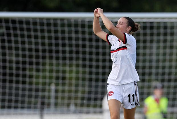 Lara Meroni Torjubel 1-2 , Freundschaftsspiel Frauen, FC Bayern München-1.FC Nürnberg , , Fußball , Frauen-Bundesliga in dem Stauferpark-Stadion in Donauwörth , Bayern , Deutschland . August 01 , 2026 . Photo by: Davide Elias IPA Photo Pressefoto DENL Copyright: xDavidexEliasx