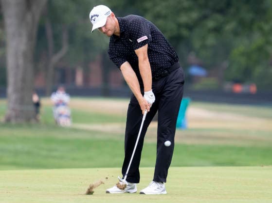 DETROIT, MI - AUGUST 01: Rasmus Hojgaard hits the ball on 18th fairway during the third round of the Rocket Classic at Detroit Golf Club on August 01, 2026, in Detroit, Michigan. (Photo by Joseph Weiser Icon Sportswire) GOLF: AUG 01 PGA, Golf Herren Rocket Classic EDITORIAL USE ONLY Icon2608010193