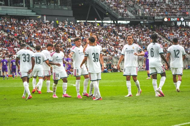 Fussball: Österreich: Internationales Testspiel 2026 2027 - 01.08.2026 - Real Madrid vs. AC Florenz (Fiorentina) - Wörthersee Stadion (Klagenfurt, Österreich); Alexis Ciria (Real Madrid C.F.) mit dem Tor zum 2:0 - Jubel, Torjubel *** Soccer Austria International Friendly 2026 2027 01 08 2026 Real Madrid vs. AC Florence (Fiorentina) Wörthersee Stadium, Klagenfurt, Austria Alexis Ciria of Real Madrid C F celebrates after scoring the 2-0 goal, goal celebration Copyright: xLukasxBierederx