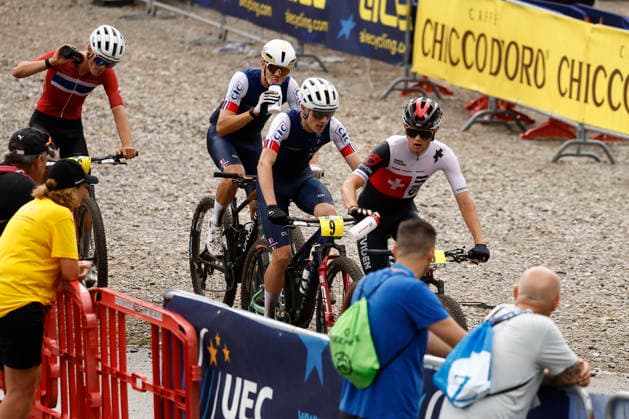 01.08.2026, Monteceneri, Monte Ceneri, 2026 UEC MTB European Championship, EM, Europameisterschaft XCO Men U23 s Final (cross country olympic) Nicolas Halter 5 (SUI), Alix Andre Gallis 9 (FRA), NaÃ«l Rouffiac 7 (FRA) and Sivert Ekroll 6 (NOR) Monteceneri Monte Ceneri Ticino Switzerland *** August 1, 2026, Monteceneri, Monte Ceneri, 2026 UEC MTB European Championship XCO Men s U23 Final, Cross-Country Olympic: Nicolas Halter 5 SUI, Alix Andre Gallis 9 FRA, Naël Rouffiac 7 FRA, and Sivert Ekroll 6 NOR Monteceneri Monte Ceneri Ticino Switzerland Copyright: xJustPictures.ch FrancescoxMinghettix jp-en-FrMi-_NG_0033