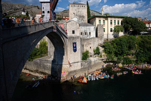 Water jumping, cliff diving, Red Bull Cliff Diving in Mostar