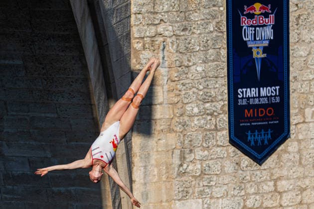 Red Bull Cliff Diving spectacle draws thousands of spectators to Mostar MOSTAR, BOSNIA AND HERZEGOVINA - AUGUST 01: The world s top cliff divers gather in Mostar, Bosnia and Herzegovina for the Red Bull Cliff Diving World Series, held at the iconic Old Bridge, one of the country s most recognizable landmarks on August 01, 2026. Athletes performed dives from heights of 27 meters for men and 21 meters for women, showcasing exceptional precision, technique and courage before thousands of spectators lining the banks of the Neretva River and the city s historic Old Town. Mostar is once again hosting one of the most spectacular events in the world of extreme sports, bringing together the world s best cliff divers while attracting thousands of local and international visitors. Denis Zuberi Anadolu Mostar Bosnia and Herzegovina. Editorial use only. Please get in touch for any other usage.  Copyright: x2026xAnadoluxDenisxZuberix