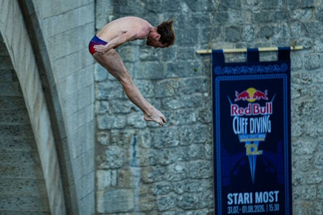 Red Bull Cliff Diving spectacle draws thousands of spectators to Mostar MOSTAR, BOSNIA AND HERZEGOVINA - AUGUST 01: The world s top cliff divers gather in Mostar, Bosnia and Herzegovina for the Red Bull Cliff Diving World Series, held at the iconic Old Bridge, one of the country s most recognizable landmarks on August 01, 2026. Athletes performed dives from heights of 27 meters for men and 21 meters for women, showcasing exceptional precision, technique and courage before thousands of spectators lining the banks of the Neretva River and the city s historic Old Town. Mostar is once again hosting one of the most spectacular events in the world of extreme sports, bringing together the world s best cliff divers while attracting thousands of local and international visitors. Denis Zuberi Anadolu Mostar Bosnia and Herzegovina. Editorial use only. Please get in touch for any other usage.  Copyright: x2026xAnadoluxDenisxZuberix