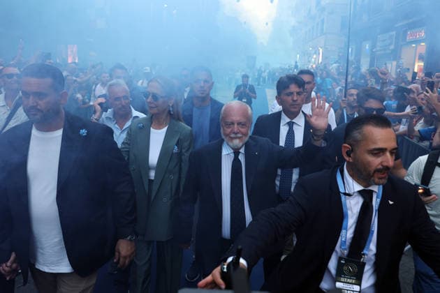Aurelio De Laurentiis alla Festa per il Centenario del Napoli - Napoli, Italia, 1 Agosto 2026 (Foto Alessandro Garofalo LaPresse) Aurelio De Laurentiis, Celebration for the Centenary of Napoli Naples, Italy, of August 1, 2026  Copyright: xAlessandroxGarofalo xLaPressex