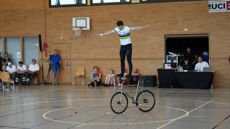 Philipp Thies Rapp während seiner Kür, RSV Tailfingen, Deutschland Weltcup, Kunstrad, 01.08.2026 Weltcup, Kunstrad, 01.08.2026 Foto: Eibner-Pressefoto Pascal Sattler *** Philipp Thies Rapp during his freestyle routine, RSV Tailfingen, Germany World Cup, Artistic Cycling, August 1, 2026 World Cup, Artistic Cycling, August 1, 2026 Photo: Eibner Press Photo by Pascal Sattler Copyright: xEibner-Pressefotox EP_PSR
