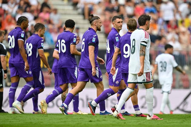 SOCCER - Real vs Fiorentina, test match KLAGENFURT,AUSTRIA,01.AUG.26 - SOCCER - LaLiga, Serie A, Real Madrid CF vs ACF Fiorentina, test match. Image shows the rejoicing of Fiorentina.  GEPAxpictures xAvnixRetkoceri