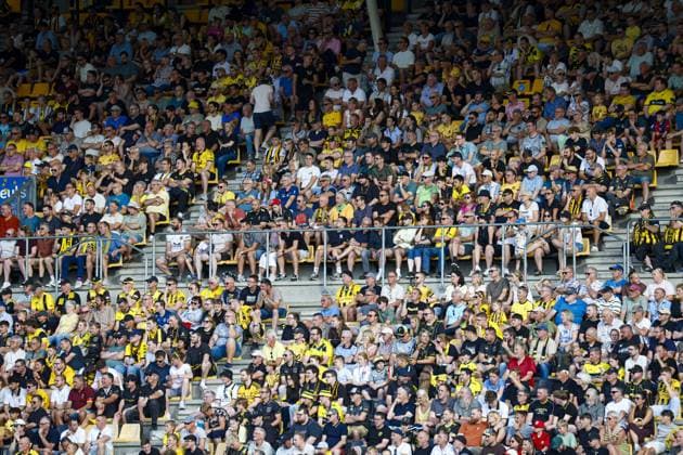 KERKRADE , 01-08-2026 ,Parkstad Limburg Stadium , 2026 2027 , Dutch Keuken Kampioen Divisie football , Pre-season friendly match between Roda JC and Alemannia Aachen , pictures shows mix of Roda JC and Alemannia Aachen supporters Roda JC - Alemannia Aachen  x205380149x Copyright: