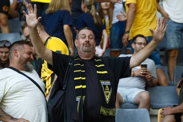 KERKRADE , 01-08-2026 ,Parkstad Limburg Stadium , 2026 2027 , Dutch Keuken Kampioen Divisie football , Pre-season friendly match between Roda JC and Alemannia Aachen , pictures shows Alemannia Aachen supporter Fritz Wolff Roda JC - Alemannia Aachen  x205380764x Copyright: