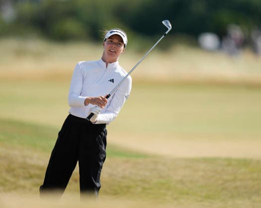 LYTHAM, ENGLAND - AUGUST 1: Esther Henseleit (GER) reacts after she plays from the fifteenth fairway during Round 3 at the 50th AIG Women™s Open Championship at the Royal Lytham and St Anne™s Golf Club, Lytham on August 1, 2026 in Lancashire, England The 50th AIG Women™s Open Championship