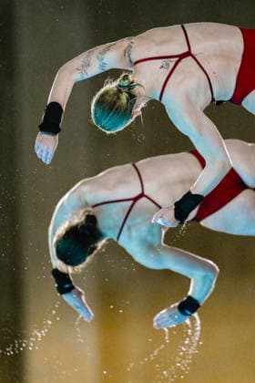 Pauline Alexandra Pfeif of Germany, Elena Wassen of Germany compete in the Diving Mixed 10m Synchro Platform Final during the European Aquatics Championships at the Olympic Aquatic Center in Paris (France), August 1, 2026. Andrea Staccioli