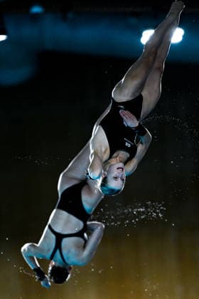 Maisie Bond, Lois Toulson of Great Britain compete in the diving 10m Platform Synchro Women Final during the European Aquatics Championships at the Olympic Aquatic Center in Paris (France), August 1, 2026. Andrea Staccioli
